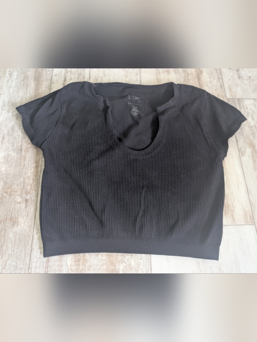 PacSun Black Ribbed Crop Top with Distressed Neckline